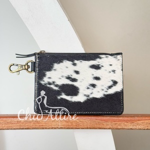 Monedero de cuero de vaca con pelo de marca de alta calidad para mujer con Tarjetero con cremallera, carteras cortas de cuero de vaca genuino - Product Image 1