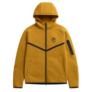 Veste à capuche zippée intégrale en polaire technique pour homme, jaune moutarde, légère, chaude, vêtements de sport d'entraînement, vêtements de sport haut de gamme - Product Image 1
