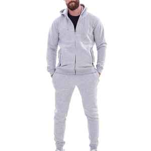 100% coton coupe régulière ensemble de survêtement manches longues respirant genou longueur avec col à capuche motif solide vêtements d'hiver - Product Image 3