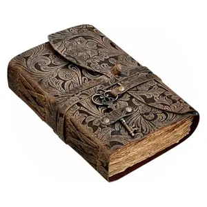 Garden Flower Embossed Vintage Leather Journal Handmade Deckle Edge Paper Book Of Shadows Grimoire Journal Witch Spell Book