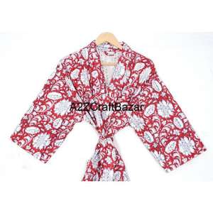 Chaqueta Kimono A2ZCraftBazar 100% Algodón, Estampado Floral, Reversible, Transpirable, Acolchada, Cuello en V, Botones Cubiertos, Multi-Temporada - Product Image 2