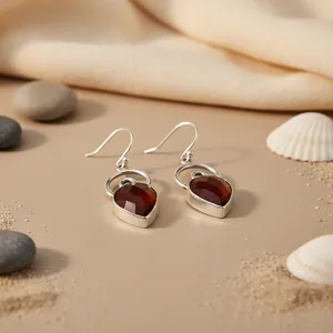 Boucles d'oreilles en argent 925 avec pierre précieuse en forme de larme pour femmes, boucles d'oreilles pendantes tendance avec pierre de grenat - Product Image 1