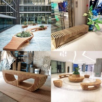 Banc en lattes de bois paramétrique en forme de vague pour hall d'hôtel, décoration de galerie d'art