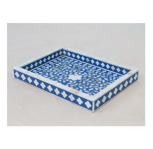 Square Shape Bone Inlay Tray Modern Design Dark Green Color Flower Patten Tray Wholesale Price - Product Image 2