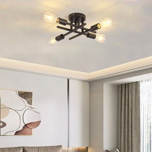Lámpara de Techo <span class=keywords><strong>LED</strong></span> Moderna Minimalista Semiempotrada - Lámpara Colgante de Hierro Negro para Dormitorio y Sala de Estar - Product Image 6