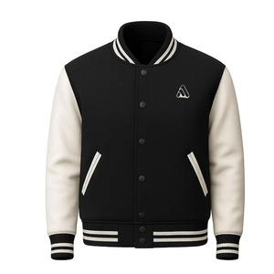 Veste universitaire en laine avec manches en cuir blanc, bomber pour homme, surdimensionnée, brodée, vêtements de rue d'hiver, veste de baseball - Product Image 1