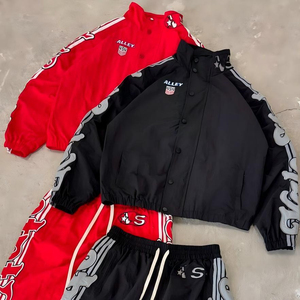 Survêtements en nylon personnalisés à rayures latérales brodées, survêtements deux pièces pour hommes, pantalons évasés, sweats à capuche, survêtements pour hommes - Product Image 4