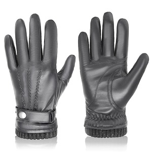 Gants en peau de mouton pour homme, mitaines en cuir thermiques coupe-vent pour l'hiver, avec écran tactile, ultralégers pour la conduite et l'équitation - Product Image 5
