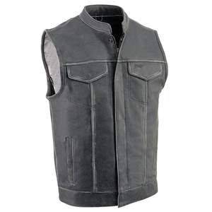 Best Quality <b>Black</b> Heavy Biker <b>Vest</b> for Motorcycles Solid Pattern Woolen Leather Outer Wear Stylish High Street Style - Product Image 1