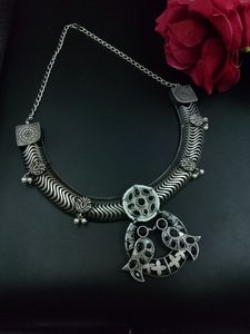 Collar llamativo de plata oxidada antigua con pendientes para bodas y fiestas Conjuntos de joyería de moda - Product Image 2