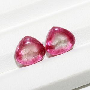 Offre Spéciale bi-couleur AAA Bio Tourmaline forme de coeur pierre précieuse naturelle opale minéral Cabochon boucles d'oreilles dos plat pierres précieuses en vrac - Product Image 3