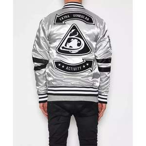 Chaqueta de Carreras de Seda Teñida con Logotipo Personalizado, Chaqueta Bomber de Satén, Botones de Lana, Bordado Universitario, Equipo de Béisbol, Transpirable, Invierno - Product Image 5