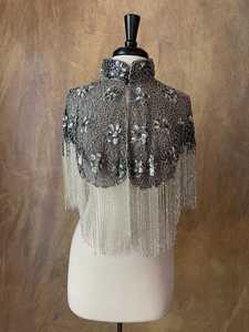 Elegante capa burlesca con cuentas hebras lentejuelas silueta recta sujeta cuello envoltura festiva Club ocasiones adulto poliéster - Product Image 3