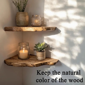 Handmade Warm Wood Slab <strong>Rustic</strong> Floating <strong>Shelf</strong> Irregular Live Edge <strong>Corner</strong> Display <strong>Shelf</strong> for Wall Decor Storage Holders &amp; Racks - Product Image 2