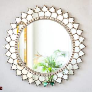 Décoratif Rond Grand Miroir art mural maison Péruvien Accent Argent Miroir Suspendu mur salle de bain. - Product Image 1