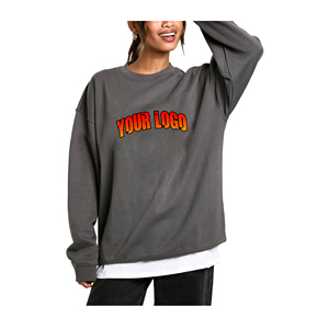 Por encargo de gran tamaño pulóver sudaderas de manga larga 100% algodón polar Otoño Invierno Raw Bottom Hem Hip Hop sudadera de mujer - Product Image 4