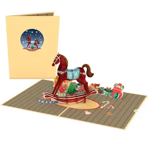 Christmas Horse Toy 3D Pop Up Card taglio Laser biglietto Pop-Up 3D fatto a mano carte Pop-Up natalizie Best Seller ecologico