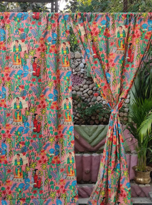 Hermosas cortinas y cenefas indio de algodón con estampado floral de melocotón, tratamientos de ventana para habitaciones - Product Image 4