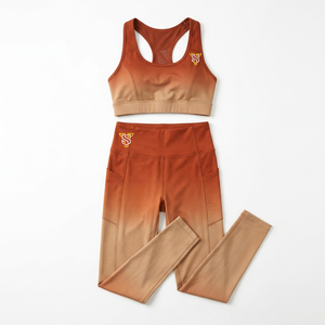 Women's Racerback Yoga Set 2 Piece Seamless High Waist <b>Leggings</b> Gradient Color Crop Top <b>Activewear</b> - Product Image 1