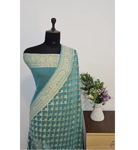 Sari de Georgette Khaddi Puro de Alta Calidad, Tejido Semi Manual, Tradicional, para Fiestas, Elegante, de Tela Premium para Mujer, Impresionante - Product Image 1