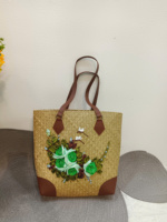 Tas Tangan Wanita dari Rumput Sedge Alami Ramah Lingkungan Buatan Tangan, Motif Bunga, Kapasitas Ringkas, Praktis, Elegan, Penutup Ritsleting Dua