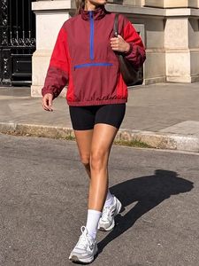 Chaqueta cortavientos con bloques de color para mujer, ligera, con cremallera, para correr, viajar y actividades al aire libre. - Product Image 3