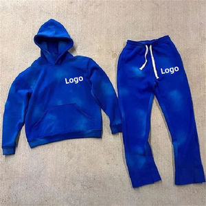 Conjuntos Deportivos de Dos Piezas con Logotipo Personalizado al por Mayor, Pantalones Deportivos Acampanados Vintage con Lavado Ácido, Sudadera con Capucha, Serigrafía, Bordado, DTG - Product Image 2