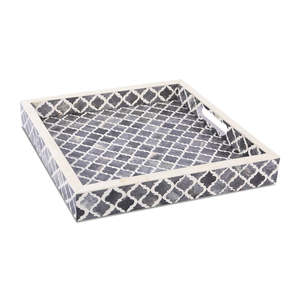 Plateau de service multifonctionnel fantaisie en os incrusté, motif marocain artistique, design classique, qualité supérieure, fabriqué en Inde - Product Image 2