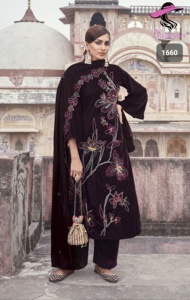 LATEST DESIGNER HEAVY VELVET EMBROIDERY WITH FANCY HAND WORK <b>KURTI</b>-SET - Product Image 3