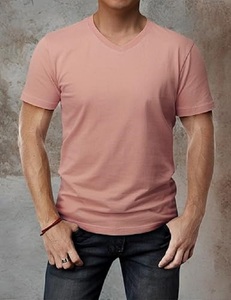 Camiseta de manga corta personalizable 100% algodón Coral Pink Color cuello en V Regular Fit para hombre con precio de fábrica de Bangladesh - Product Image 5