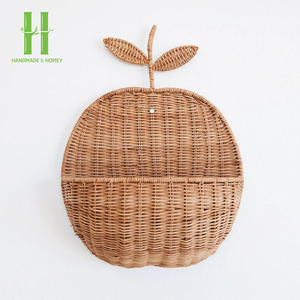 Cesta de pared de piña, cesta de almacenamiento de ratán Natural, cesta colgante de pared bohemia de mimbre para organizador de habitación de niños y decoración de guardería - Product Image 3
