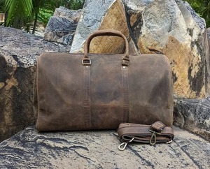 Grand sac de sport en cuir véritable fait à la main unisexe Style Vintage personnalisable voyage week-end pour les vacances de gymnastique Logo personnalisé - Product Image 4