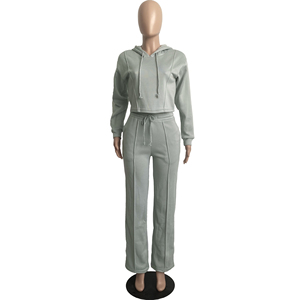 Casual Tracksuit Latest Woman's Sport Pullover <b>Sweater</b> Sets Cool Crop Top and Wide Leg Pants Customize Your Logo - Product Image 2