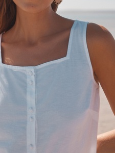 Robe d'été décontractée en jersey 100 % lin, style confortable, col carré blanc, mini-étagée, coupe trapèze, taille naturelle, écologique, ODM - Product Image 2