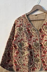 Indian Handmade Vintage Peach Patchwork Cotton <b>Quilted</b> Jacket Women's Boho Coat Reversible Breathable Unisex New Style - Product Image 2