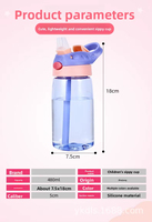 Botella de agua con pajita para niños de 16 oz, a prueba de fugas, portátil, taza de plástico para estudiantes, venta al por mayor
