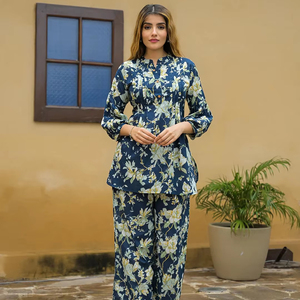 Tenue quotidienne pour femmes en coton 100% à imprimé floral |   Ensemble tunique et short décontracté d'été en 2 pièces |   Respirant et écologique - Product Image 1