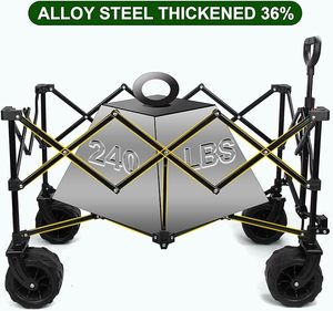 THCW10104 Carro utilitario plegable de acero inoxidable Ruedas todoterreno de gran capacidad plegable portátil de alta resistencia Negro - Product Image 5