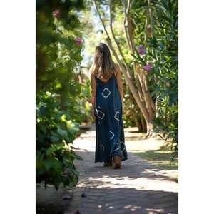 Vestido Boho Largo hasta el Suelo con Mangas Acampanadas Azul Verde Azulado para Mujer, Tirantes Finos, Verano, Casual, Playa, Vacaciones, Cintura Natural, Ecológico - Product Image 4