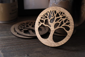 Celtique arbre sous-verres en bois cadeau irlandais arbre de vie bois brûlant pyrogravure rustique fait à la main décor à la maison sous-verres en bois - Product Image 3