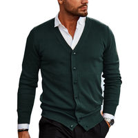 Cardigan décontracté à col en V pour hommes tricoté à la main, tricots fins de base, hauts chauds, boutons, quotidien, style printemps, poches à rayures, simples