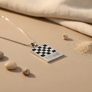 925 Silver Checkered Pendant Necklace Rhodium Geometric Box Women's Jewelry Gift Featuring Diamond Zircon Trendy Rose Gold - Product Image 1