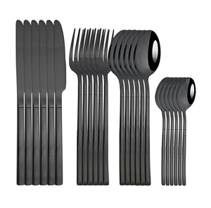 Cuchara de postre de acero inoxidable superventas, juego de 30 piezas, tenedor/cuchillo para mantequilla/cuchara, juego de cubiertos de diferentes tamaños negro mate - Product Image 2