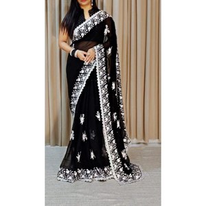 Nuevo Sari de Diseño Estilo Bollywood, Completamente Bordado con Lentejuelas, de Georgette de Alta Calidad, para Fiestas y Festivales, Venta al Por Mayor - Product Image 1