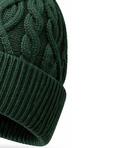 Customized Winter Knit Beanie <b>Hat</b> Forest <b>Green</b> Cable Knit Ribbed Cuff Warm Soft Acrylic Wool Blend Unisex Wholesale - Product Image 5