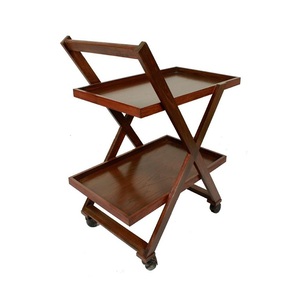 Premium Quality Wooden Iron 4-Tier Serving <b>Trolley</b> 4-Wheel Customizable Size Traditional Design for Kitchen Warehouse Workshop - Product Image 2