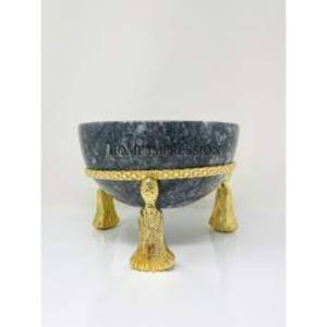 Cuenco de forma redonda de mármol negro con base de madera pulida para bares, restaurantes para servir comida y otros artículos directos de la India - Product Image 4