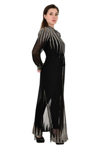 Handmade Premium Women's <b>Black</b> Kimono <b>Cardigan</b> <b>Shrug</b> Front Open Ball Gown Sequined Embroidery Georgette Eco-Friendly Evening - Product Image 5