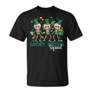 Camiseta Lucky Ortho Squad Skeleton Dance para el Día de San Patricio, unisex, para adultos, manga corta, cuello redondo, estampado digital - Product Image 1
