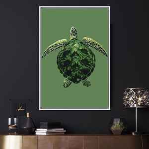 ผ้าใบพิมพ์ลายเต่า - ของตกแต่งผนังลายสัตว์สมัยใหม่ กรอบสีขาว - Product Image 1